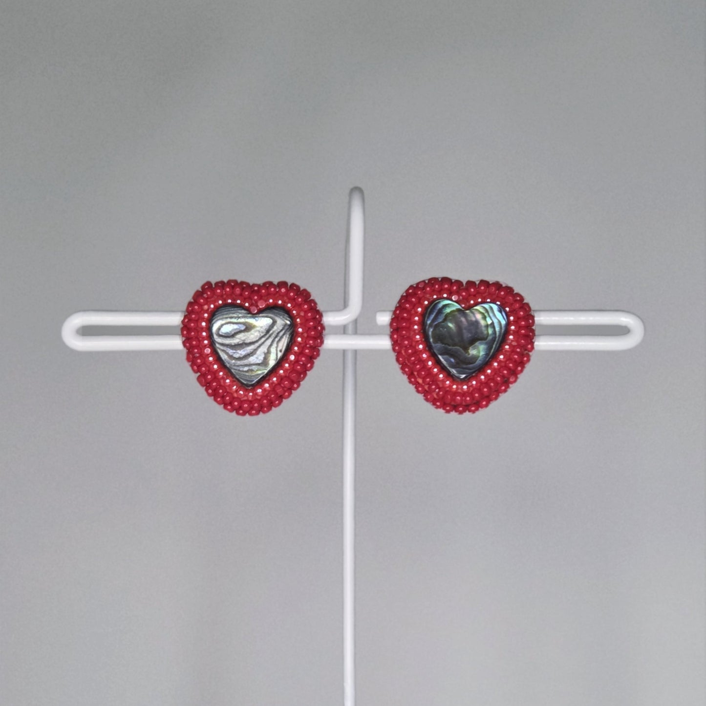 Red Abalone Heart Studs