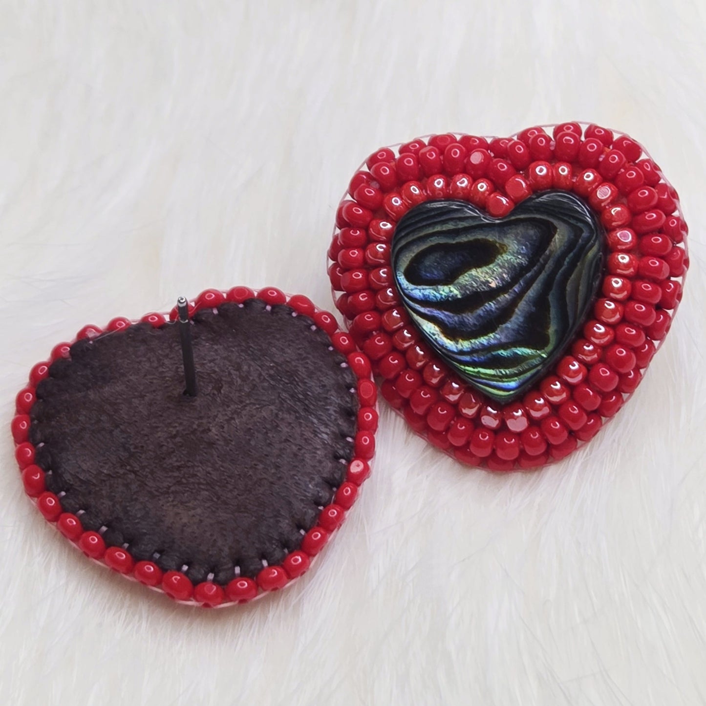 Red Abalone Heart Studs