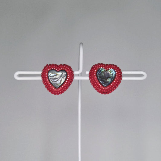 Red Abalone Heart Studs